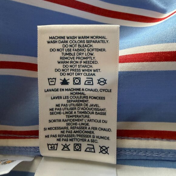 Lands' End red white and blue striped long sleeve collared button down shirt XSP - Picture 9 of 11